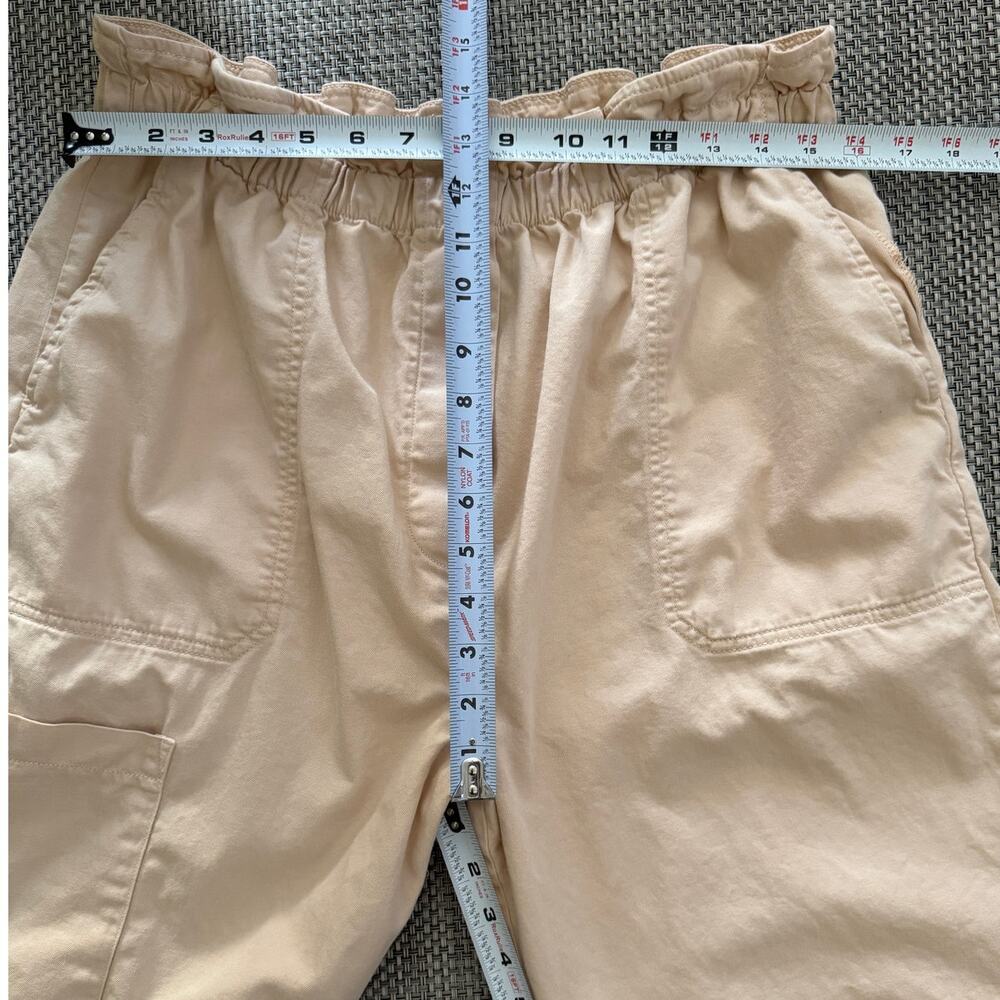 Anthropologie Carpenter Cargo Elastic High Waist Wide Cropped Leg Pants L Cream - Picture 6 of 7